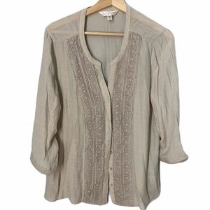 Krazy Kat long sleeve sequence tan blouse